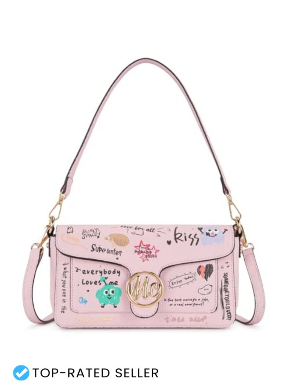 Milan Chiva Crossbody Bag Y2K Graffiti Purse Women's Faux Leather Detachable